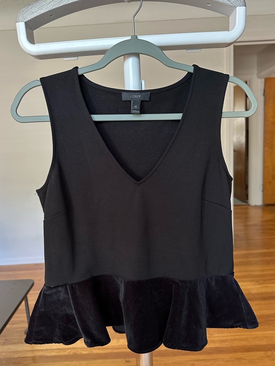 J. Crew Tops - J. Crew Black V-Neck Peplum Camisole with Velvet Flounce XS